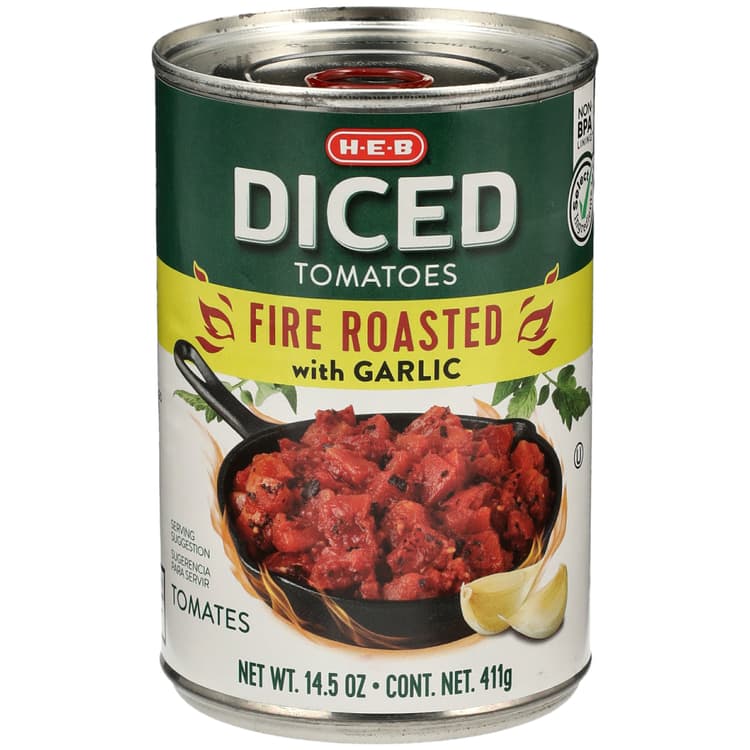 H-E-B Fire Roasted Diced Tomatoes With Garlic