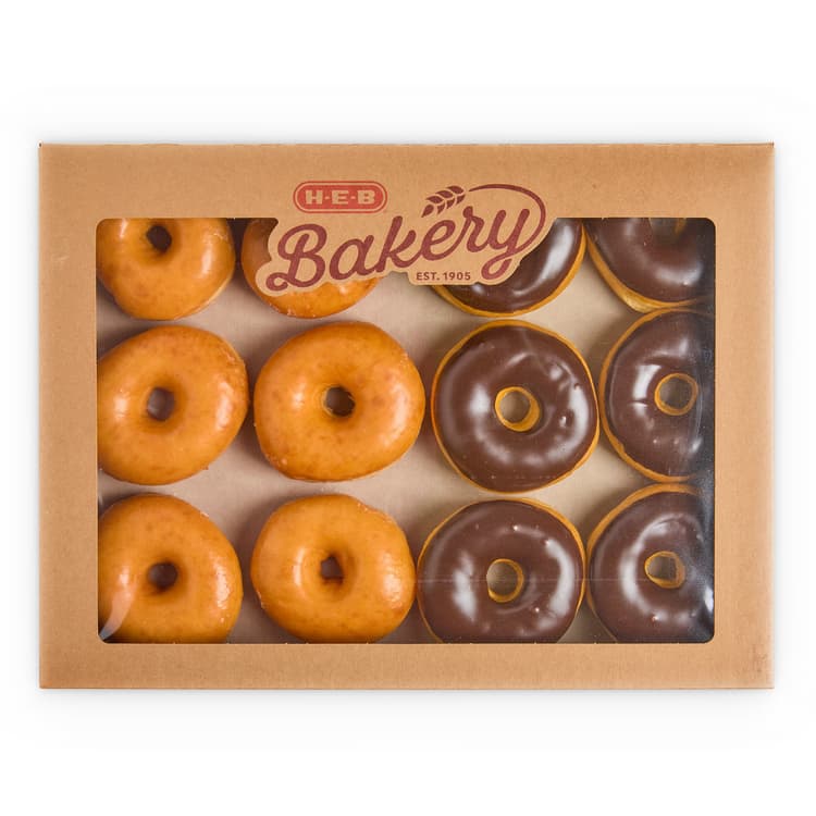 H-E-B Bakery Mixed Dozen Glazed & Chocolate Iced Donuts