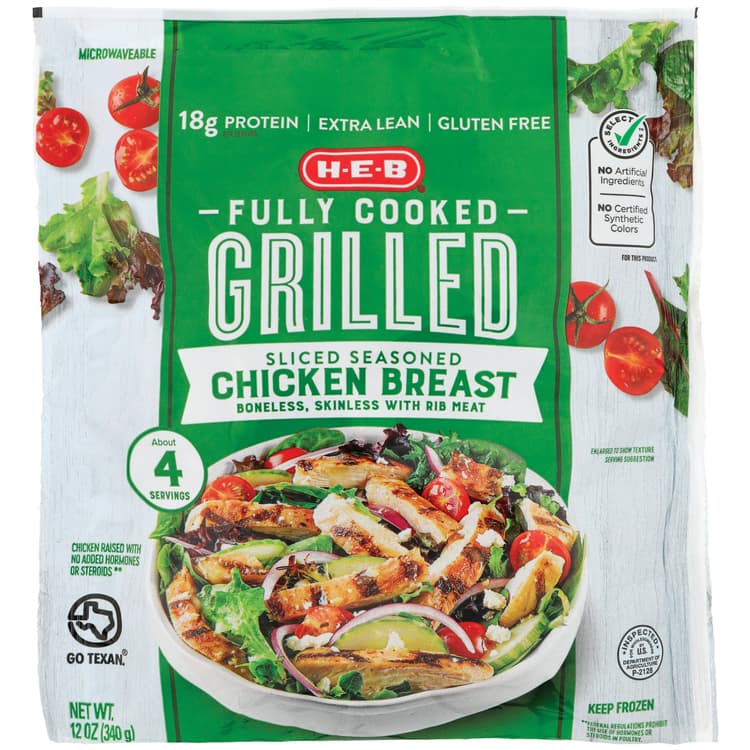 H-E-B Fully Cooked  Sliced & Seasoned Grilled Chicken Breast