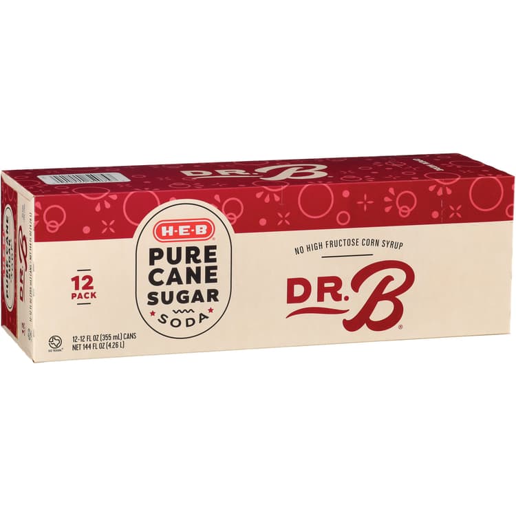 H-E-B Dr. B Soda Cans - Pure Cane Sugar