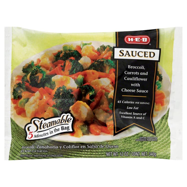 H-E-B  Broccoli, Carrots & Cauliflower In Cheese Sauce