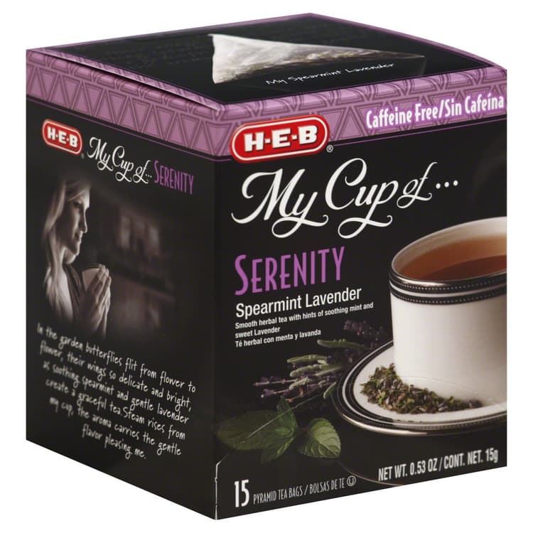 H-E-B My Cup Of Serenity Spearmint Lavender Caffeine Free Herbal Tea, Pyramid