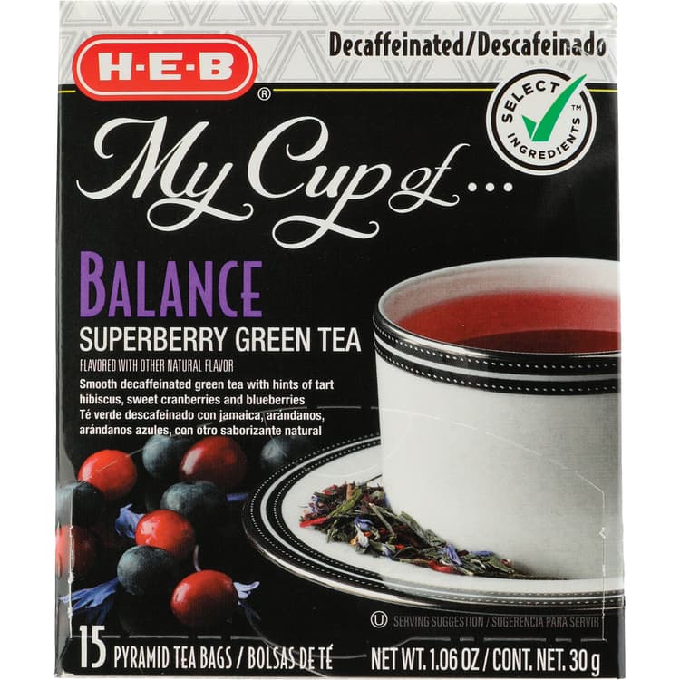 H-E-B My Cup Of Balance Decaffeinated Superberry Green Tea, Pyramid