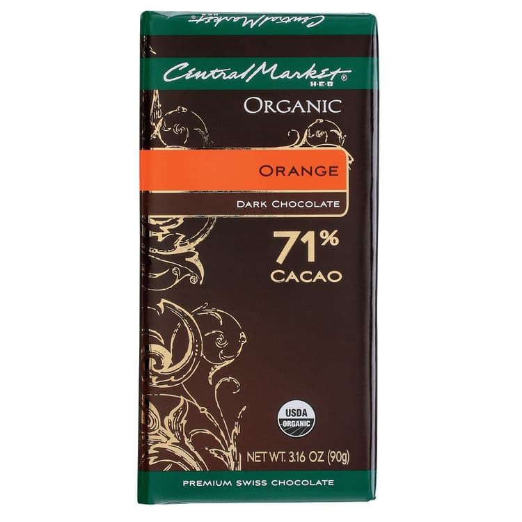 Central Market Organic 71% Cacao Orange Dark Chocolate Bar