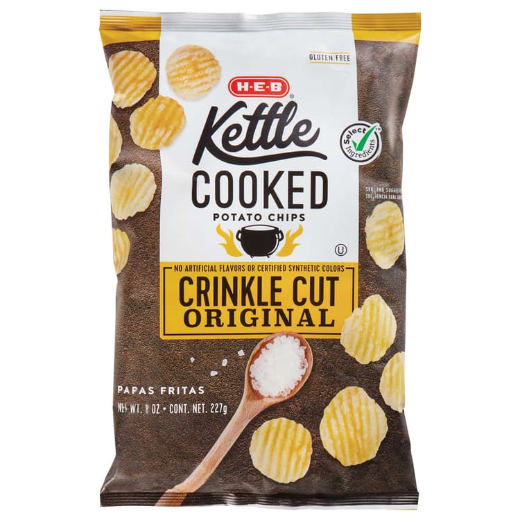 H-E-B Kettle Cooked Crinkle Cut Potato Chips - Original