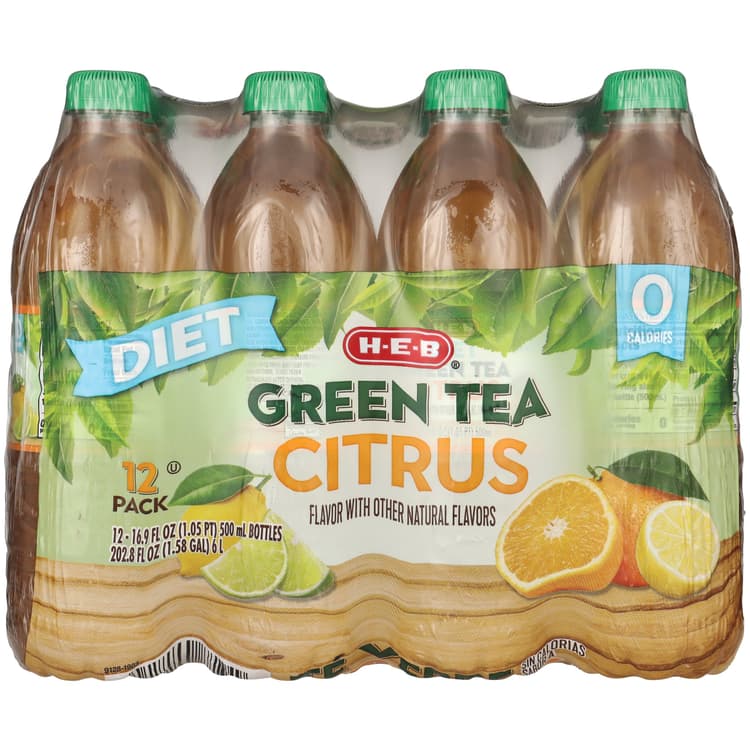 H-E-B Diet Citrus Green Tea Bottles
