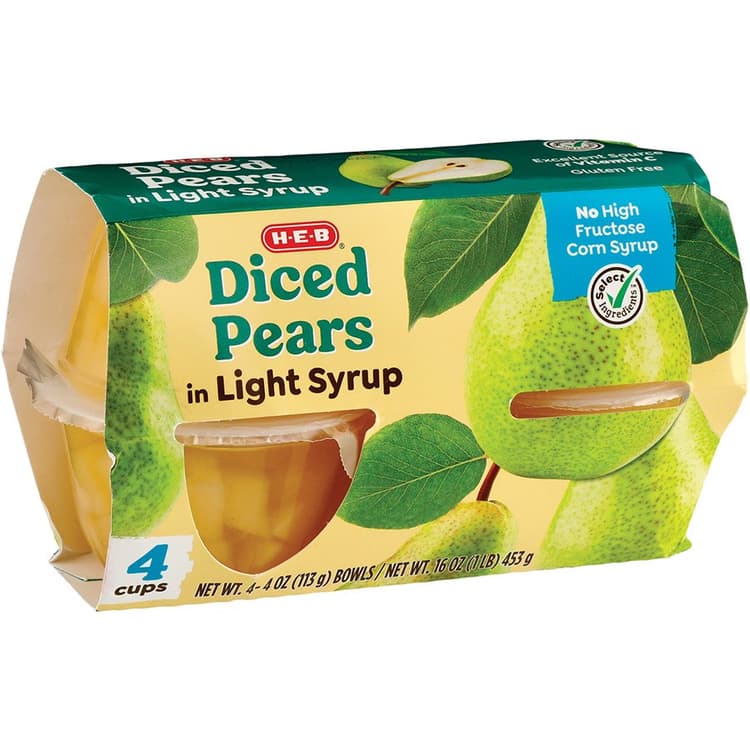 H-E-B Diced Pear Cups - Light Syrup