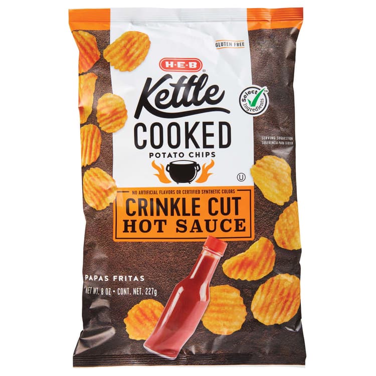 H-E-B Kettle Cooked Crinkle Cut Potato Chips - Hot Sauce