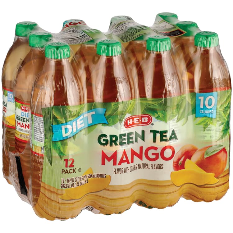 H-E-B Diet Mango Green Tea Bottles