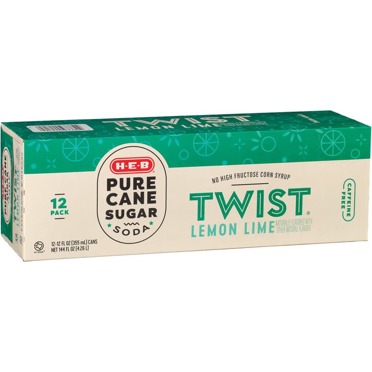 H-E-B Twist Lemon Lime Soda Cans - Pure Cane Sugar