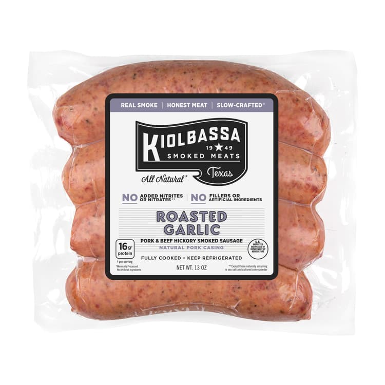 Kiolbassa Roasted Garlic Pork & Beef Hickory Smoked Sausage