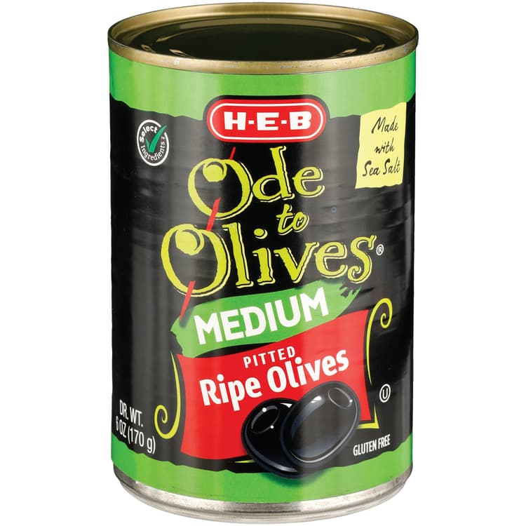 H-E-B Ode To Olives Medium Ripe Pitted Black Olives
