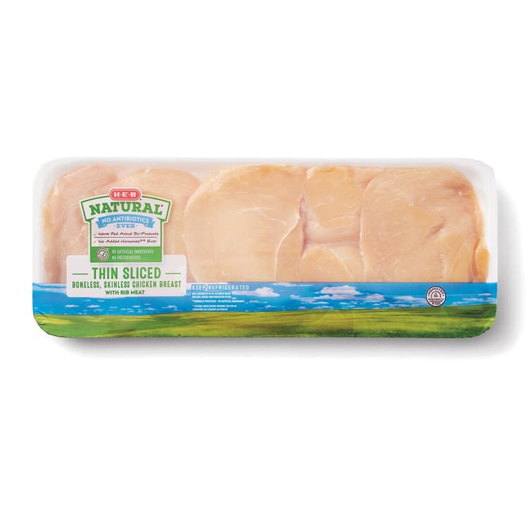 H-E-B Natural Boneless Chicken Breasts, Thin Sliced