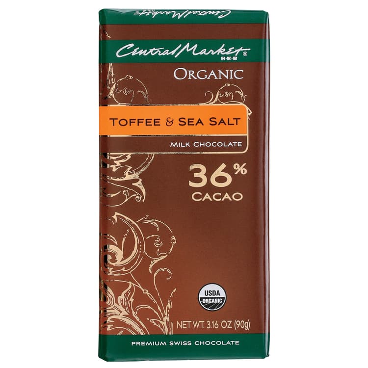 Central Market Organic 36% Cacao Toffee & Sea Salt Milk Chocolate Bar