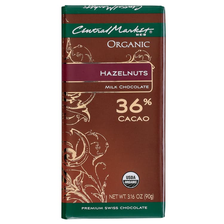 Central Market Organic 36% Cacao Hazelnuts Milk Chocolate Bar