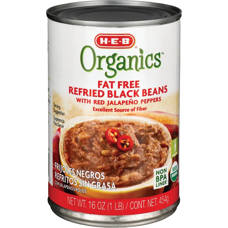 H-E-B Organics Fat Free Refried Black Beans With Jalapenos