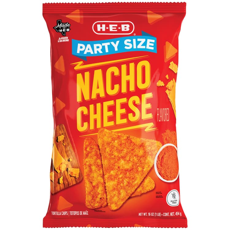 H-E-B Nacho Cheese Flavored Tortilla Chips - Party Size
