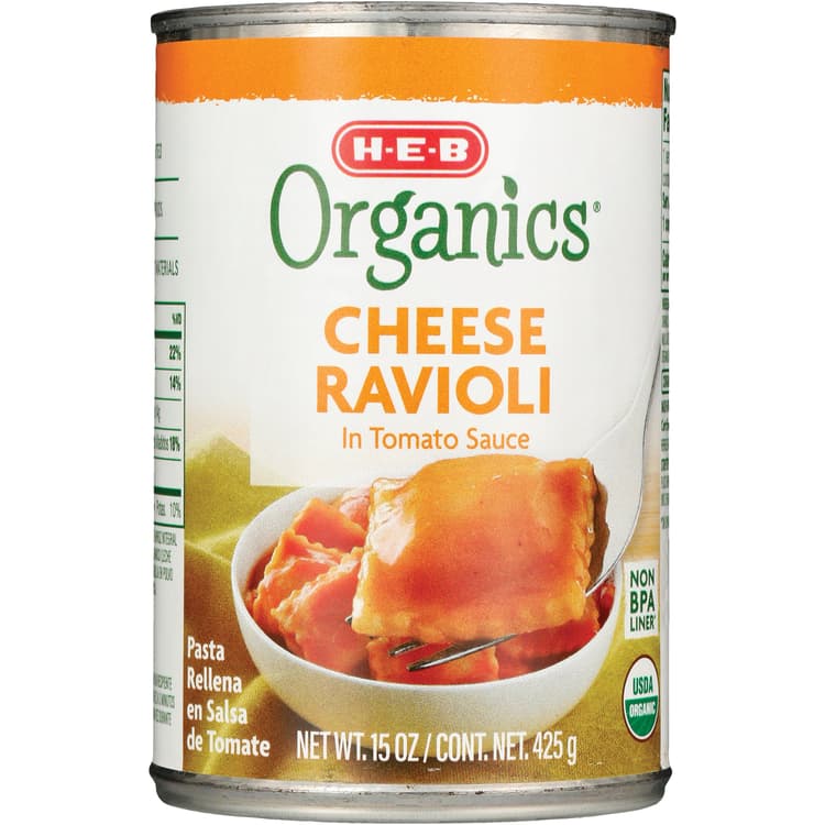 H-E-B Organics Cheese Ravioli In Tomato Sauce