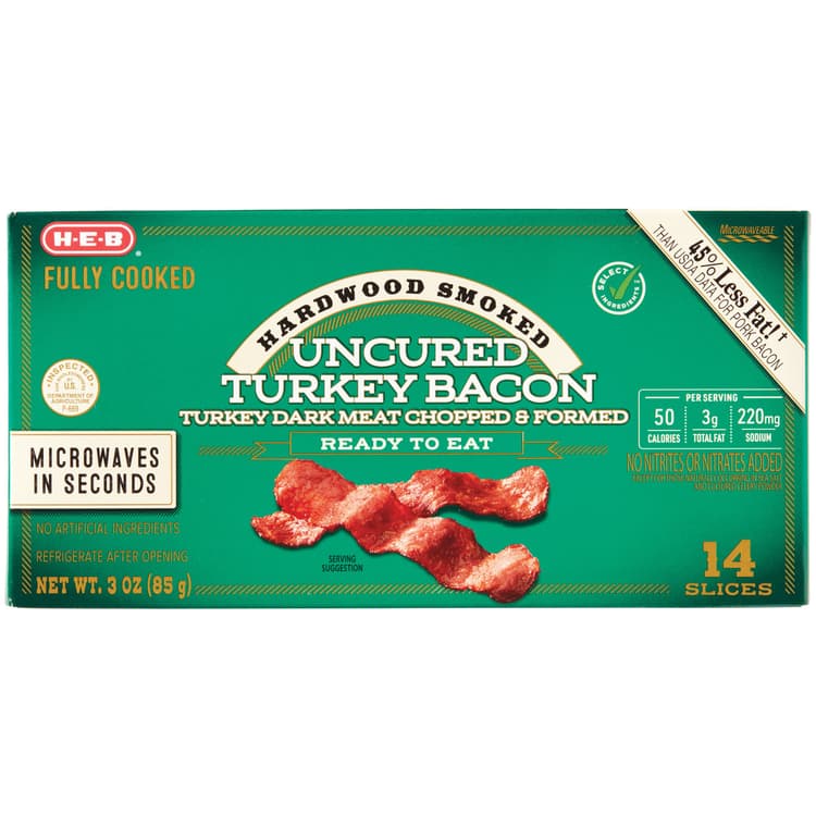 H-E-B Fully Cooked Hardwood Smoked Turkey Bacon