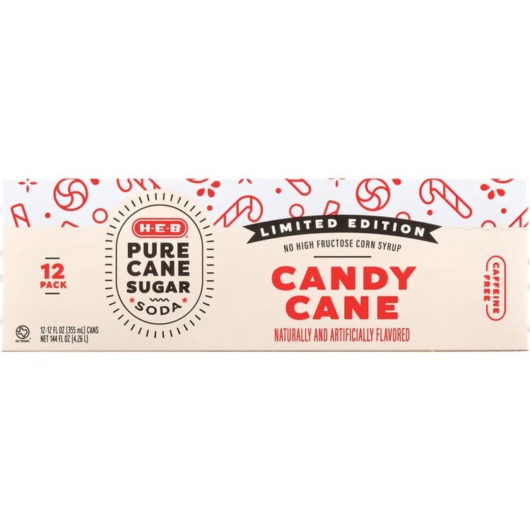 H-E-B Candy Cane Soda Cans - Pure Cane Sugar