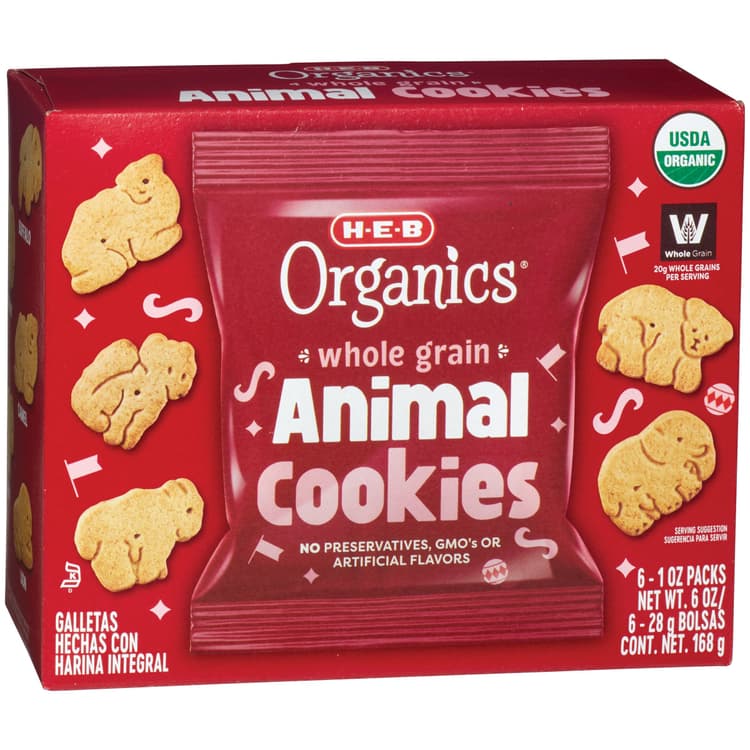 H-E-B Organics Whole Grain Animal Cookies Multipack