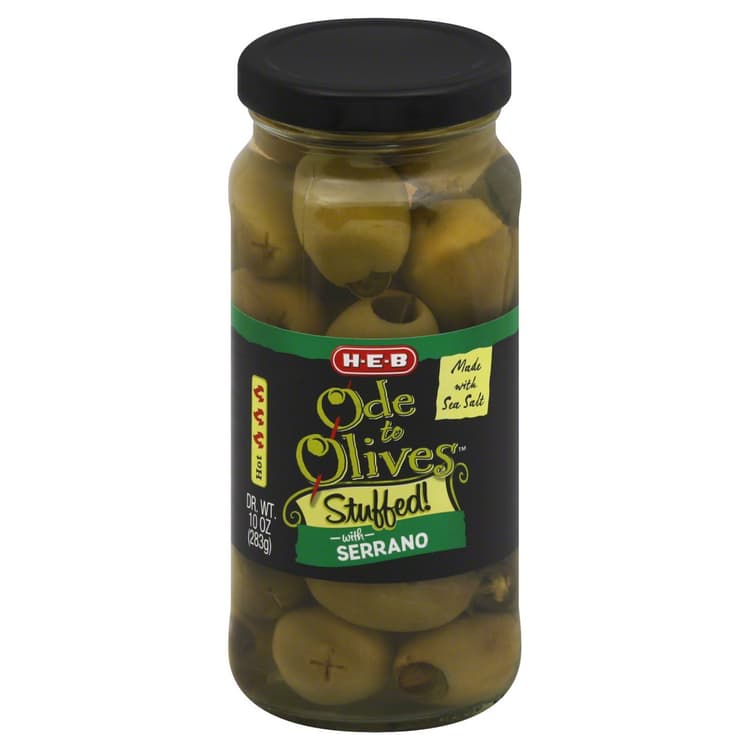 H-E-B Ode To Olives Stuffed Green Olives - Serrano Pepper