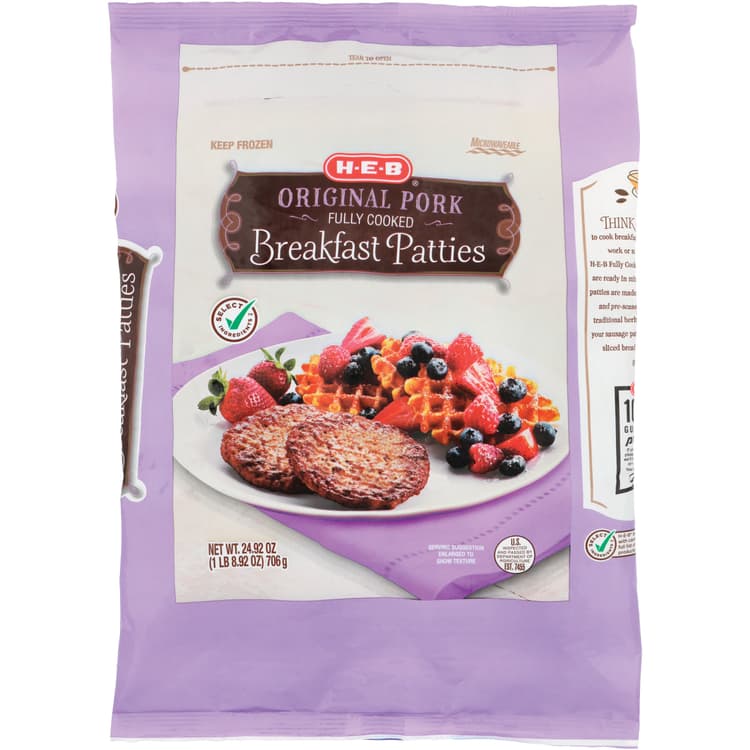 H-E-B Fully Cooked  Original Pork Sausage Breakfast Patties