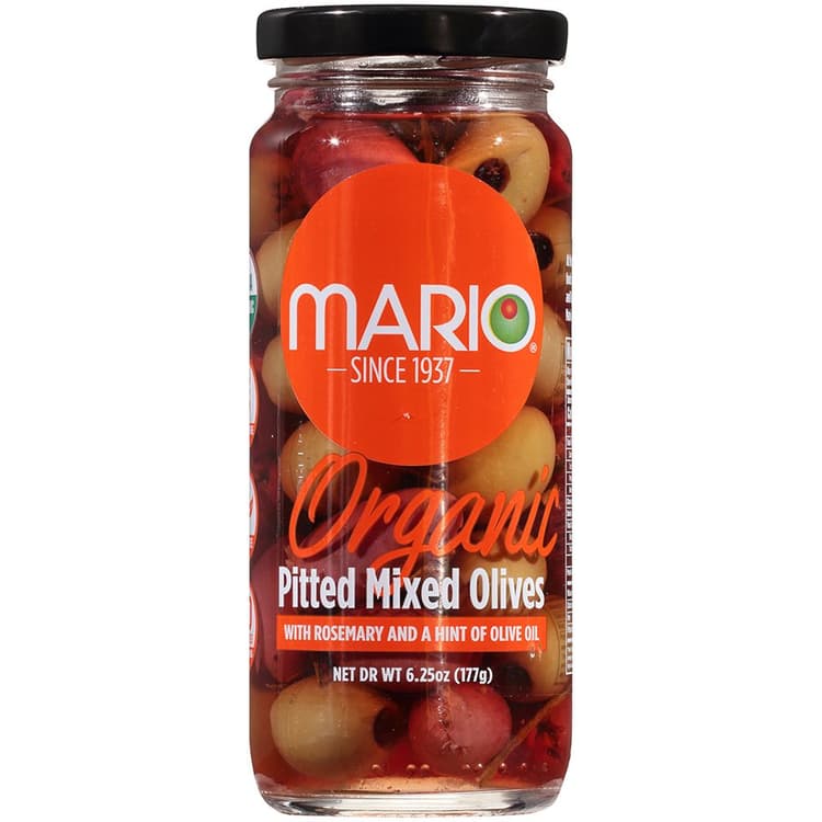 Mario Organic Pitted Mixed Olives With Rosemary & Olive Oil