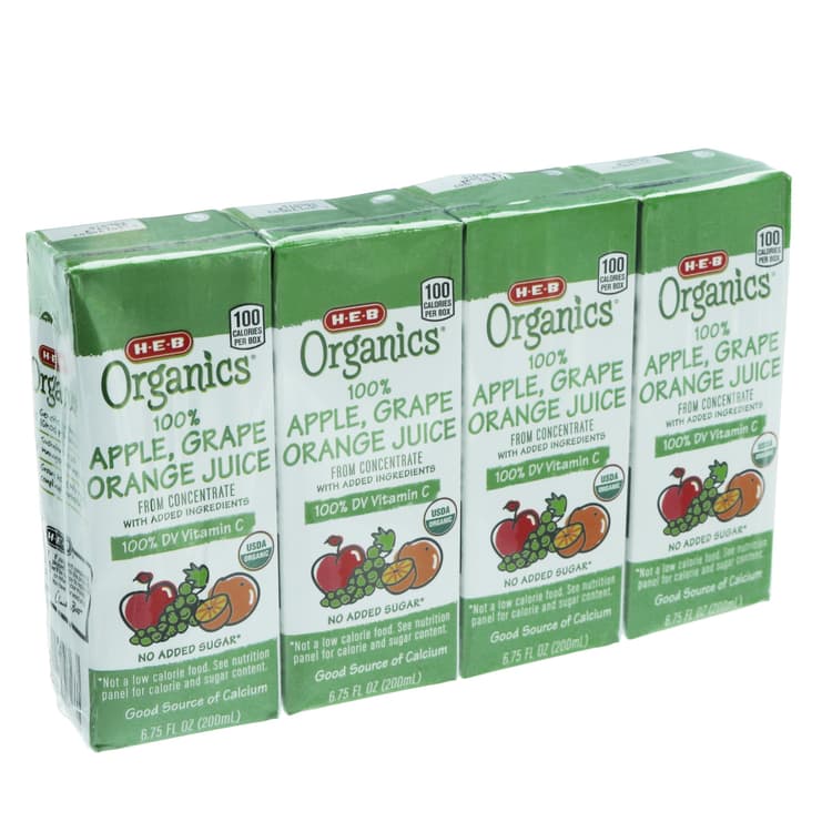 H-E-B Organics 100% Apple Grape Orange Juice Juice Boxes