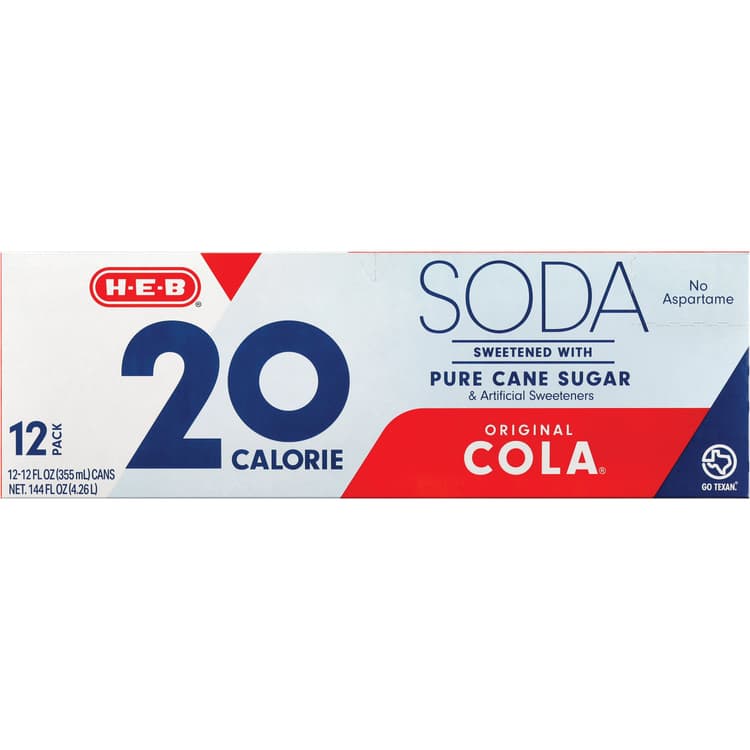 H-E-B 20 Calorie Original Cola Soda Cans - Pure Cane Sugar