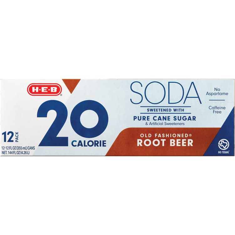 H-E-B 20 Calorie Old Fashioned Root Beer Soda Cans - Pure Cane Sugar