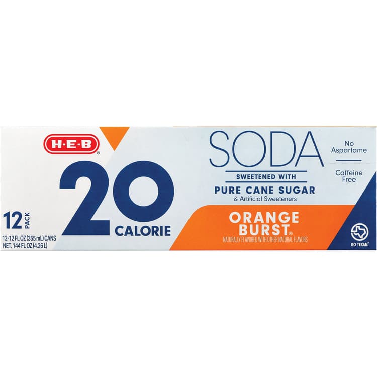 H-E-B 20 Calorie Orange Burst Soda Cans - Pure Cane Sugar