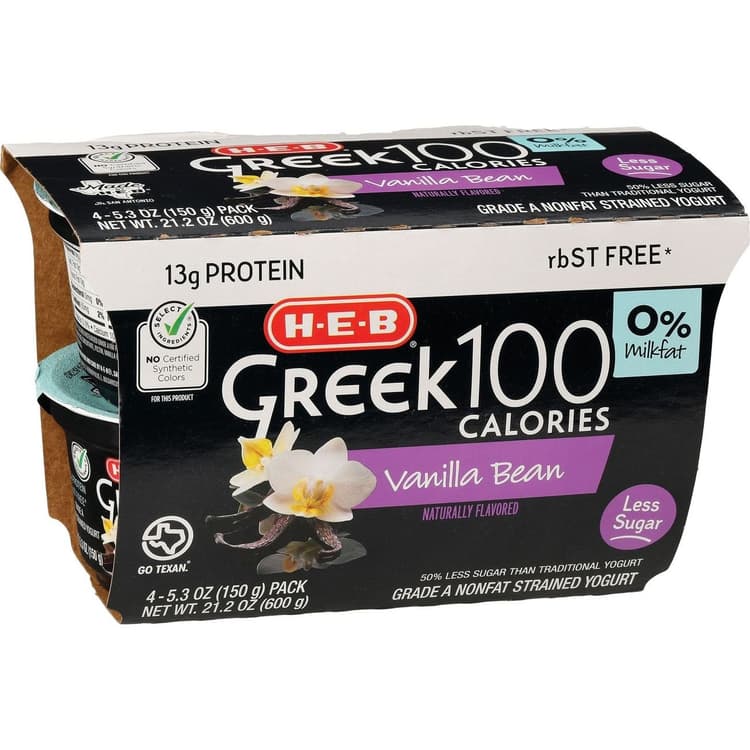 H-E-B Non-Fat 100 Calories Vanilla Bean Greek Yogurt
