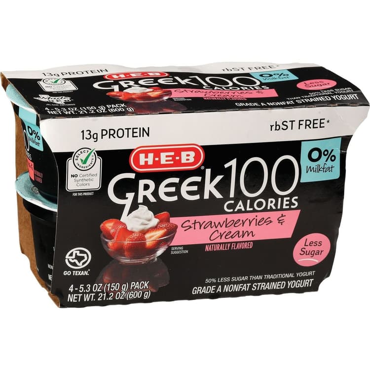 H-E-B Non-Fat 100 Calories Strawberries & Cream Greek Yogurt