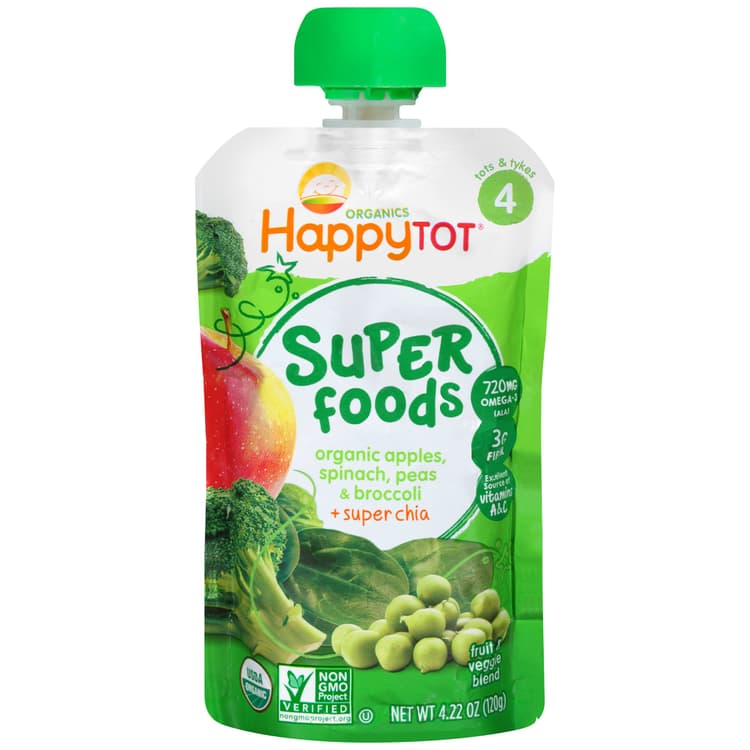 Happy Tot Organics Superfoods Pouch - Apples Spinach Peas & Broccoli