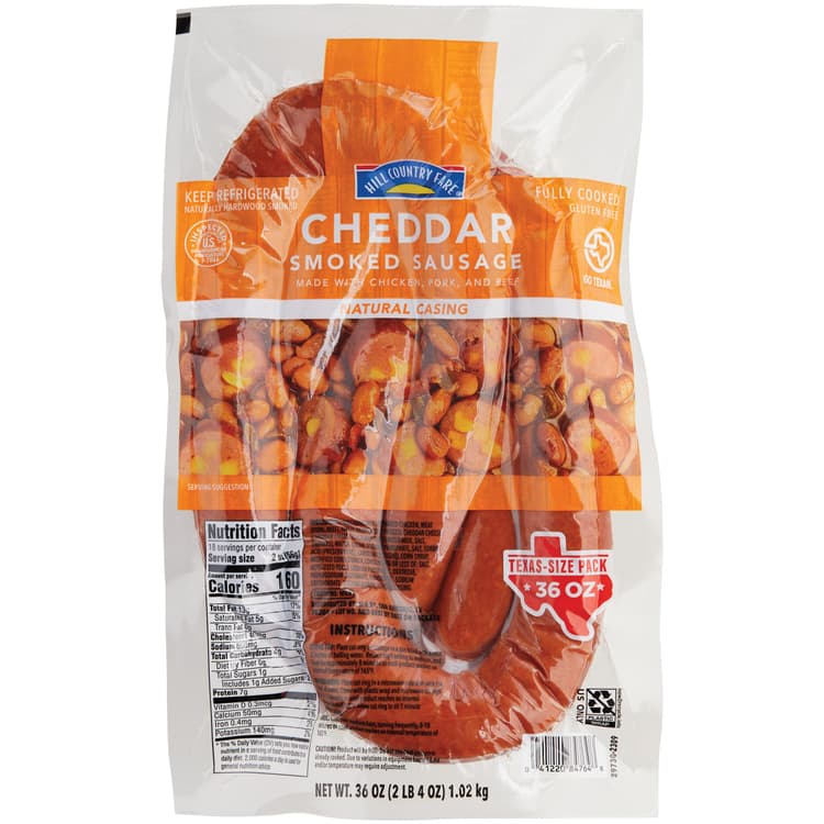 Hill Country Fare Smoked Sausage Links - Cheddar - Texas-Size