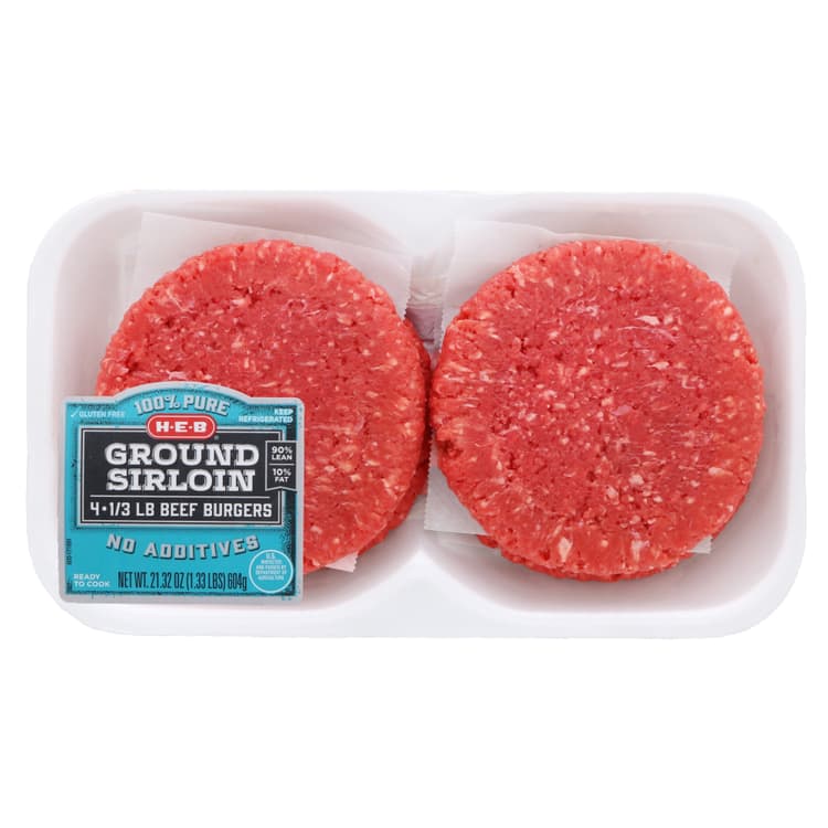 H-E-B Ground Beef Sirloin B Burger Patties, 90% Lean