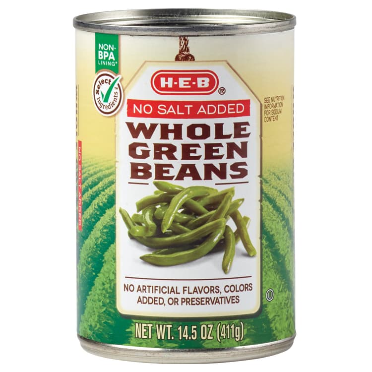 H-E-B No Salt Added Whole Green Beans