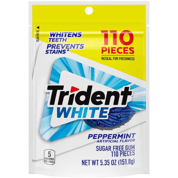 Trident White Sugar Free Chewing Gum Pouch - Peppermint