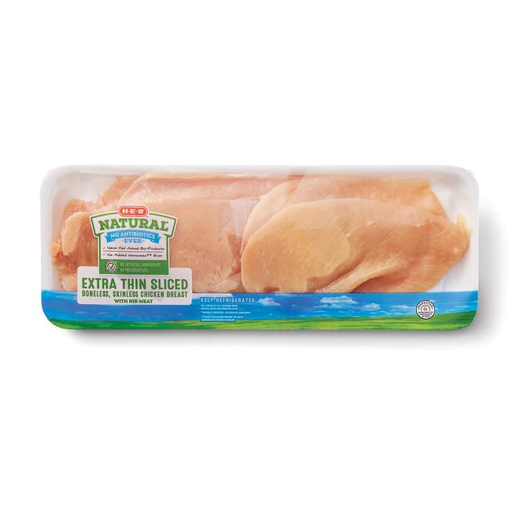 H-E-B Natural Boneless Skinless Chicken Breast - Extra Thin Sliced