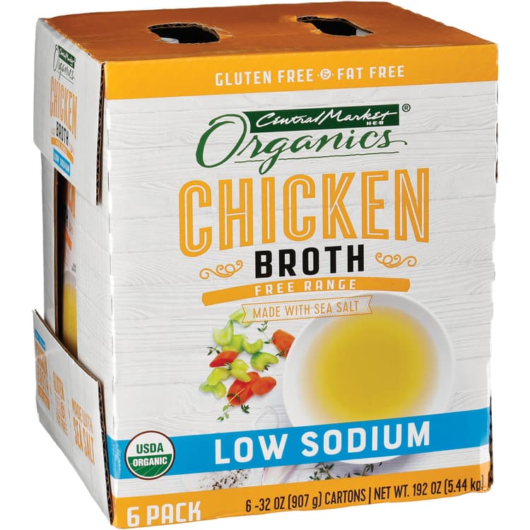 Central Market Organics Low Sodium Free Range Chicken Broth Cartons