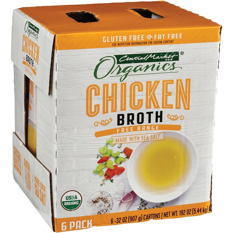 Central Market Organics Free Range Chicken Broth Cartons