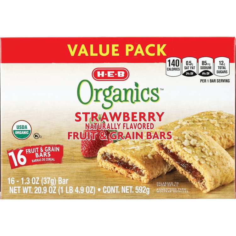 H-E-B Organics Fruit & Grain Bars - Strawberry, Value