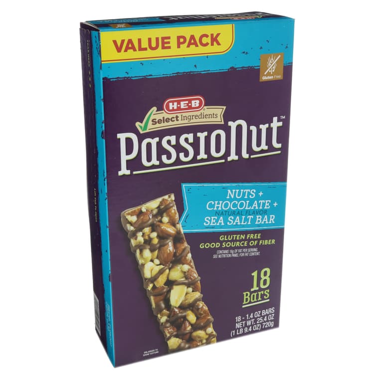 H-E-B Passionut Nuts Chocolate Sea Salt Bars Value