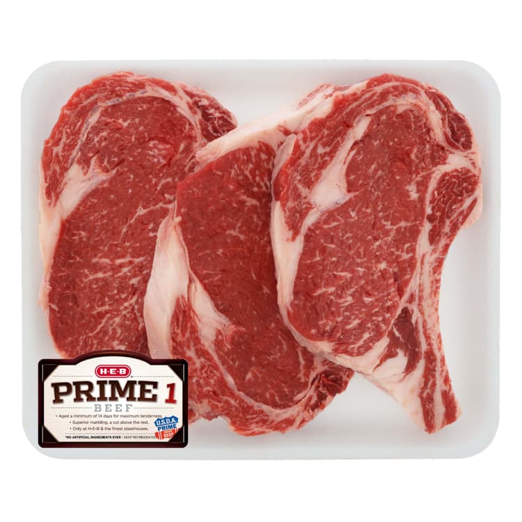 H-E-B Prime 1 Beef Bone-In Ribeye Steaks - Value Pack (3 - 4 Steaks
