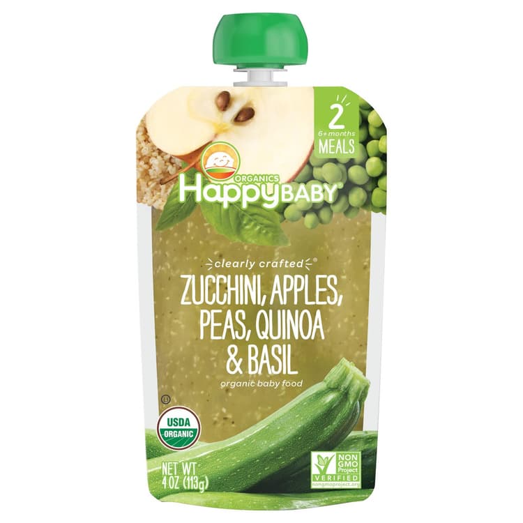Happy Baby Organics Clearly Crafted Stage 2 Meals Zucchini Apples Peas Quinoa Basil Pouch