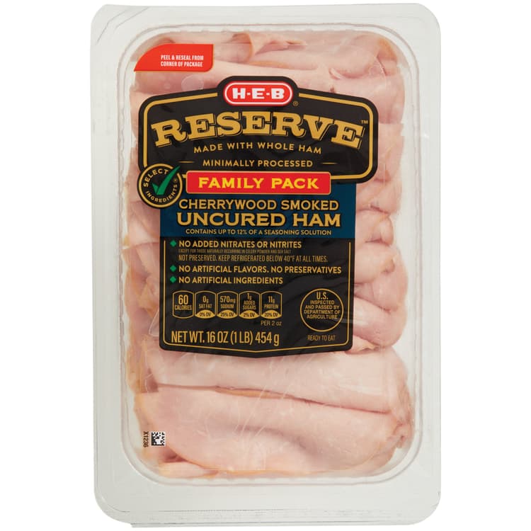 H-E-B Select Ingredients Reserve Cherrywood Smoked Uncured Ham Family