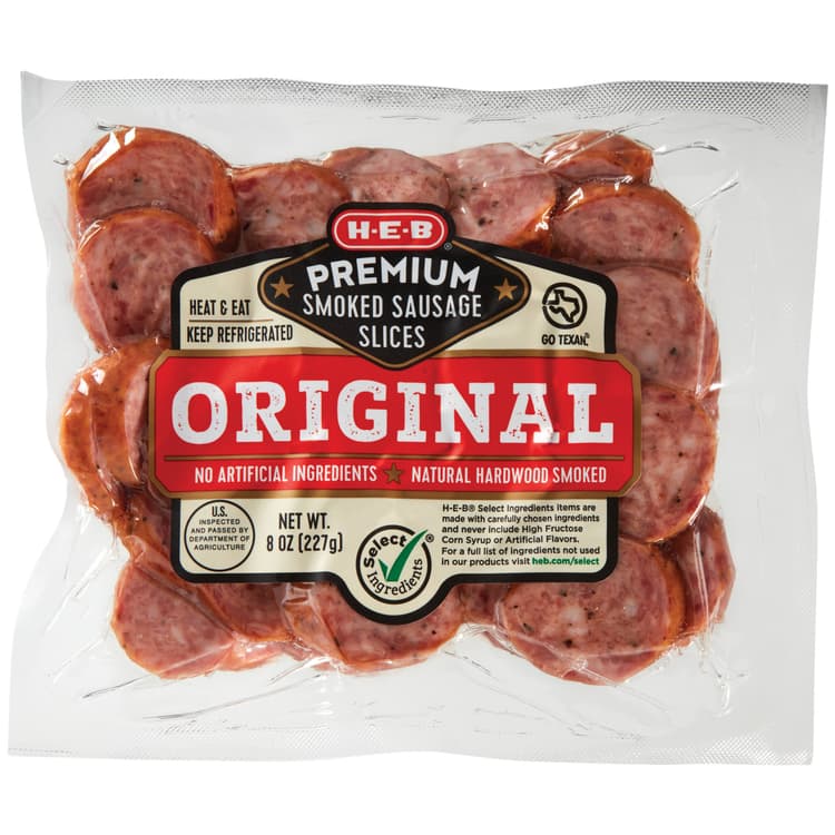H-E-B Premium Smoked Sausage Slices - Original