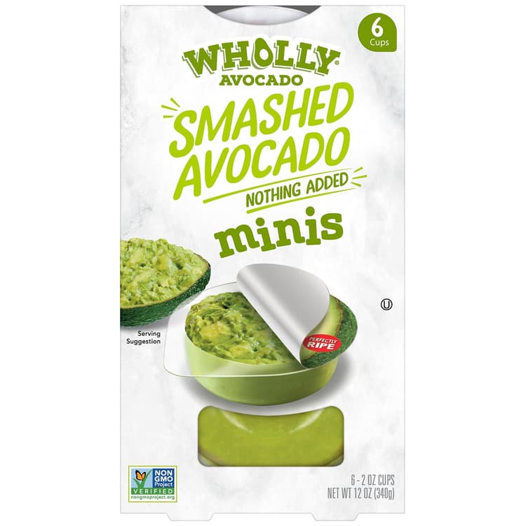 Wholly Avocado Chunky Mini Single Serve Cups, 100% Hass Avocado, (6