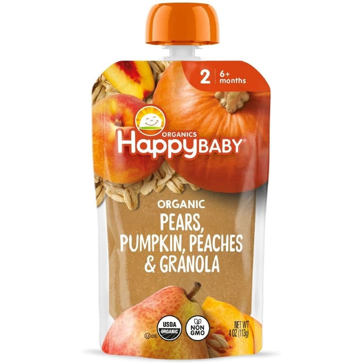 Happy Baby Organics Clearly Crafted Stage 2 Meals Pears Pumpkin Peaches And Granola Pouch